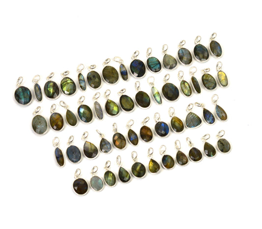 WHOLESALE 51PC 925 SOLID STERLING SILVER FACETED LABRADORITE PENDANT LOT