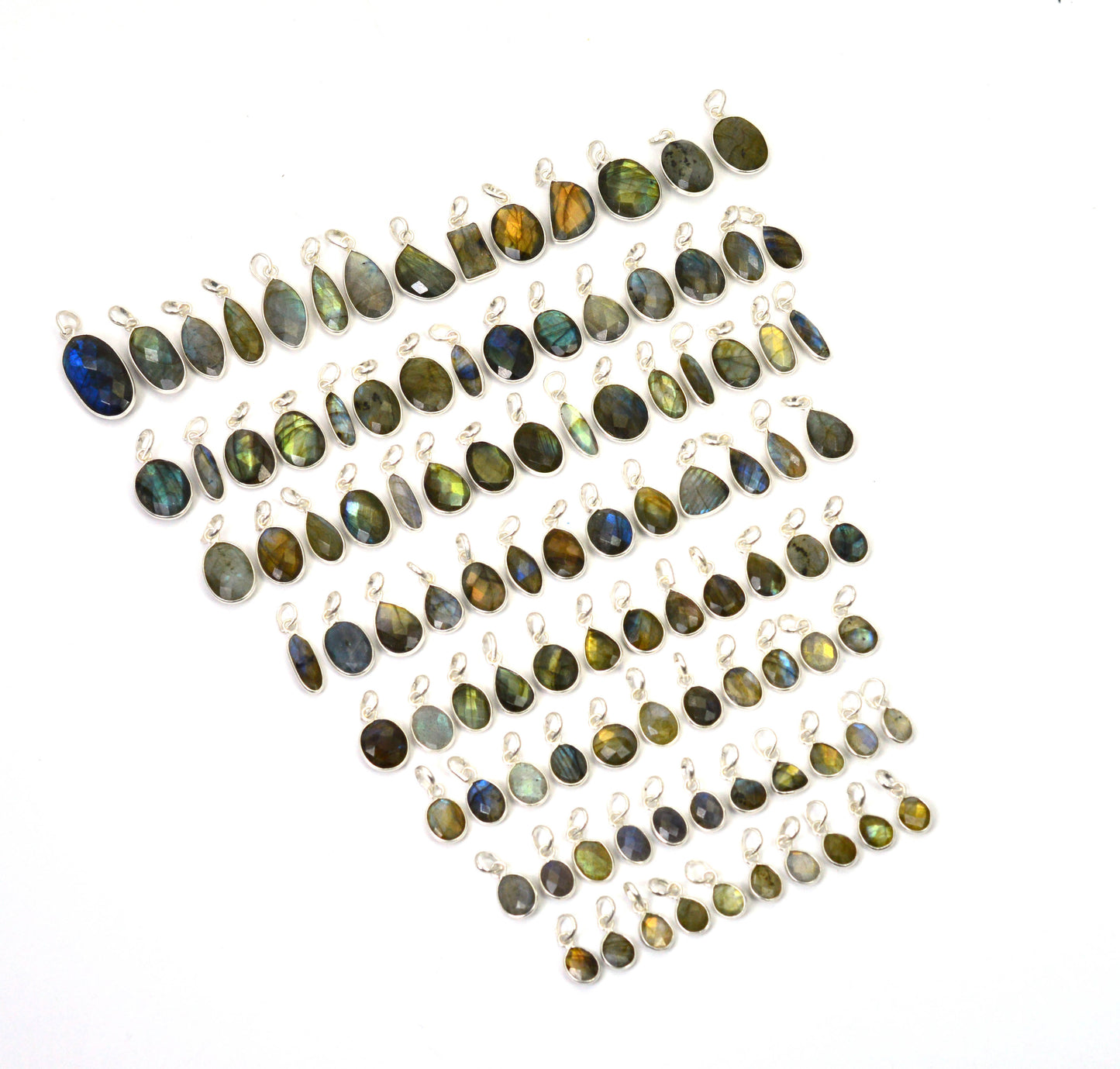 WHOLESALE 101PC 925 SOLID STERLING SILVER FACETED LABRADORITE PENDANT LOT
