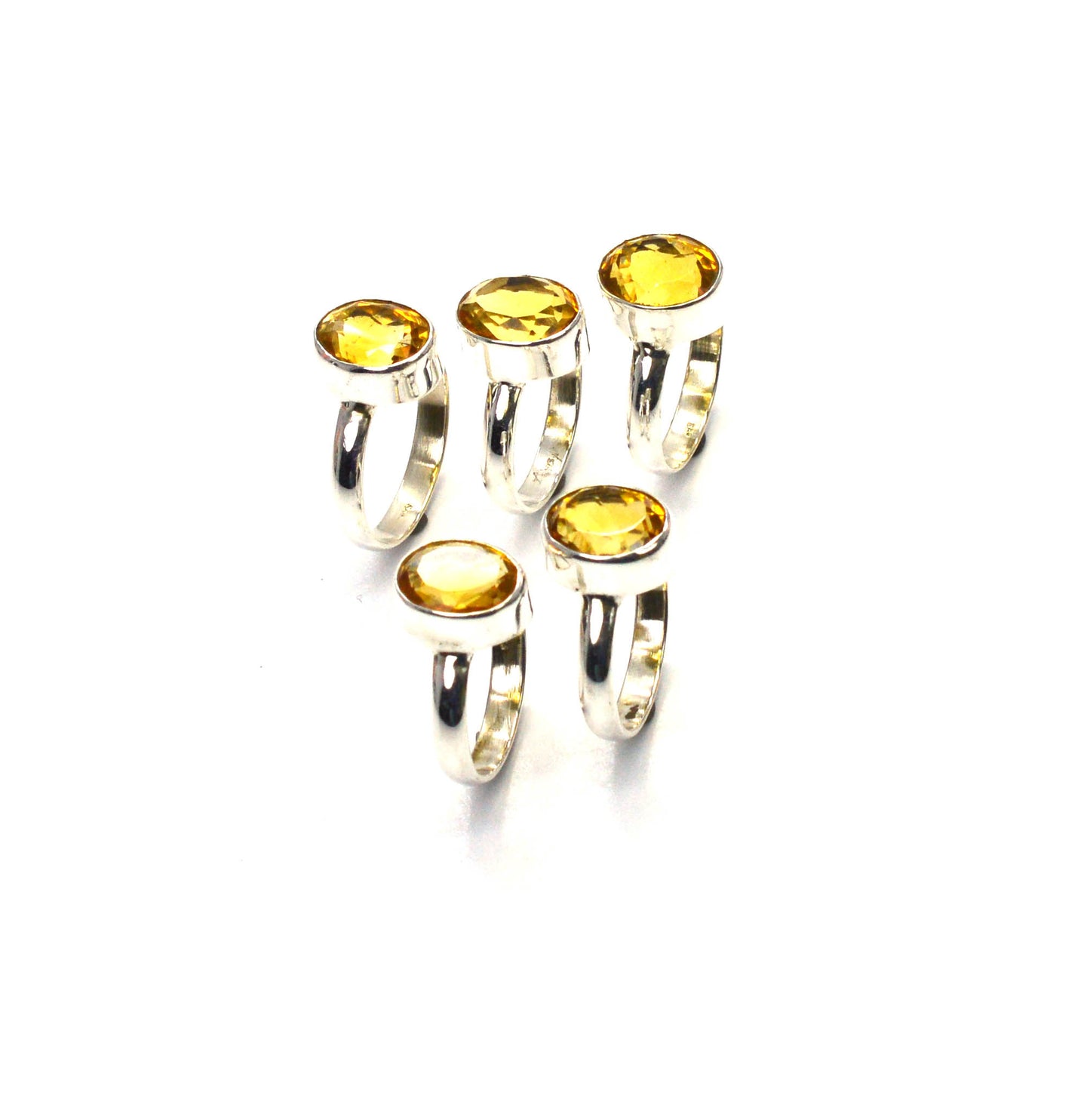 WHOLESALE 5PC 925 SOLID STERLING SILVER FACETED YELLOW CITRINE RING LOT