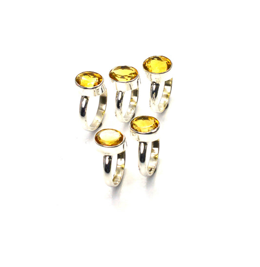 WHOLESALE 5PC 925 SOLID STERLING SILVER FACETED YELLOW CITRINE RING LOT