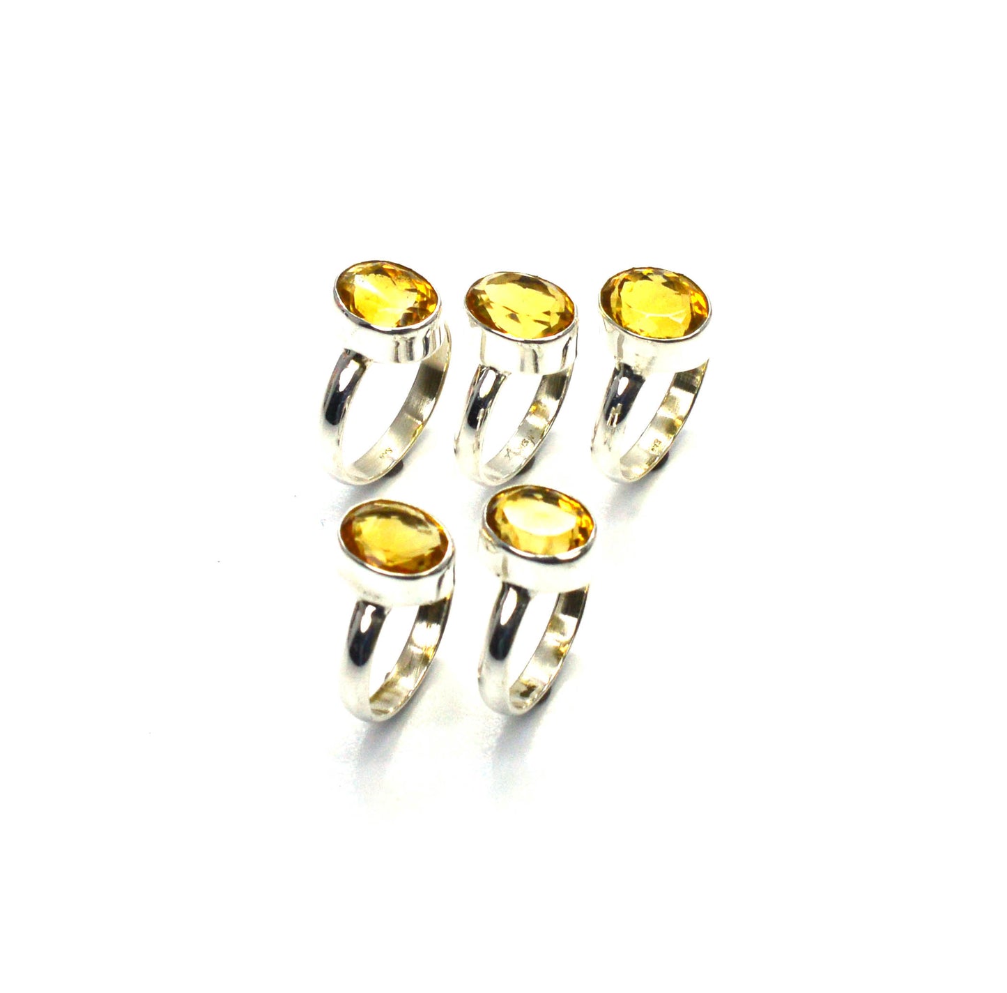 WHOLESALE 5PC 925 SOLID STERLING SILVER FACETED YELLOW CITRINE RING LOT