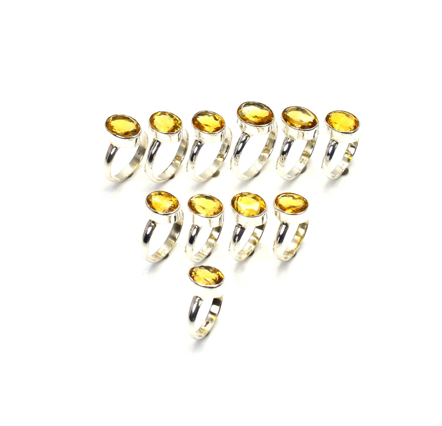WHOLESALE 11PC 925 SOLID STERLING SILVER FACETED YELLOW CITRINE RING LOT
