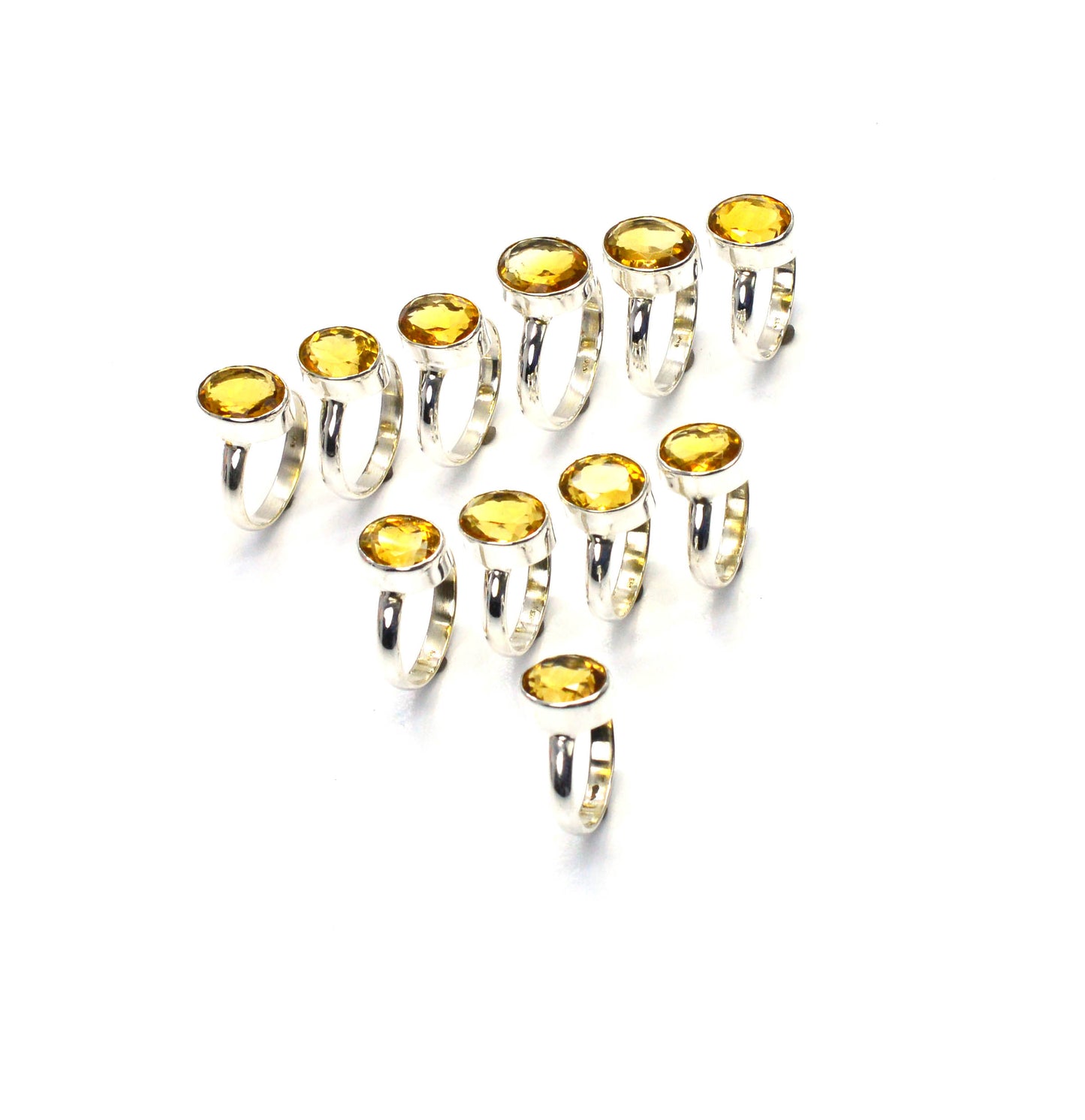 WHOLESALE 11PC 925 SOLID STERLING SILVER FACETED YELLOW CITRINE RING LOT
