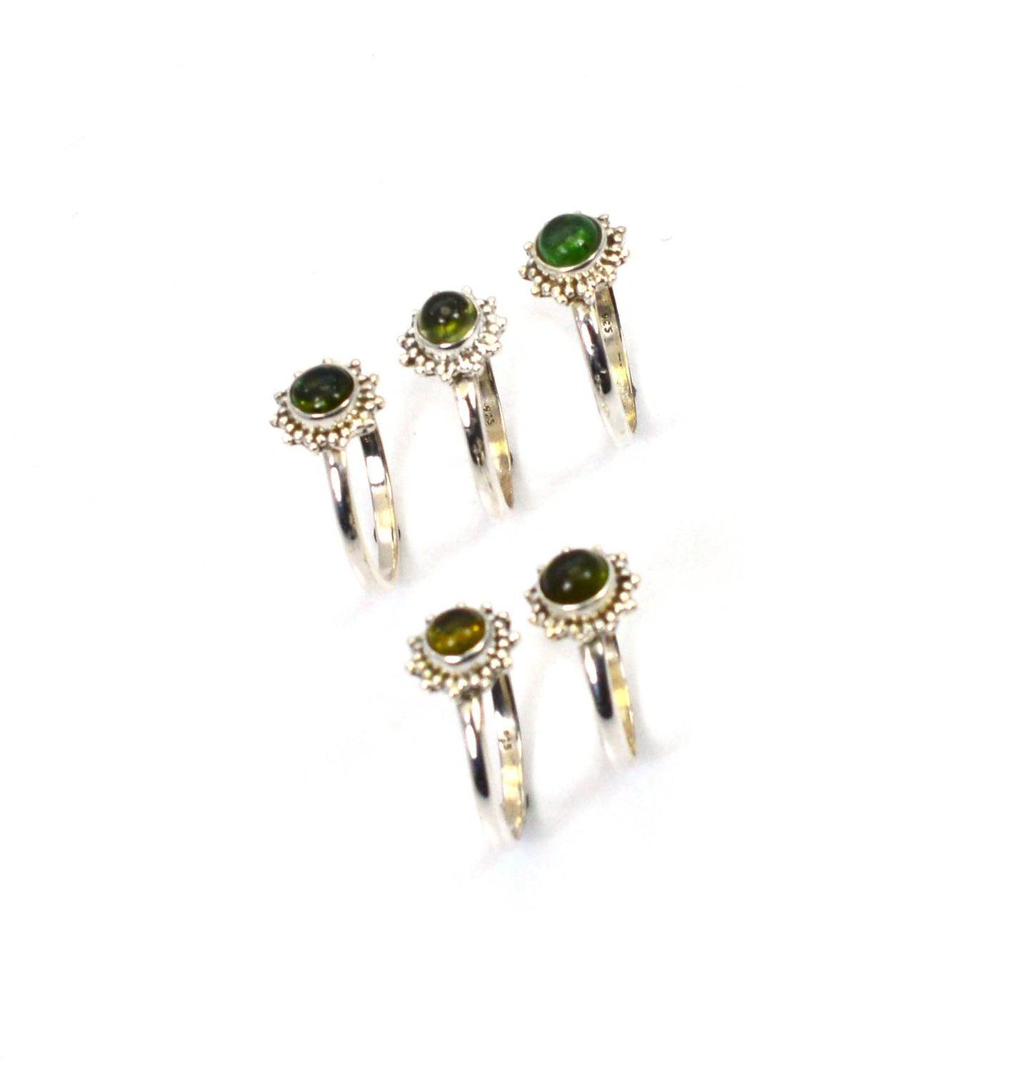 WHOLESALE 5PC 925 SOLID STRELING SILVER GREEN TOURMALINE RING LOT