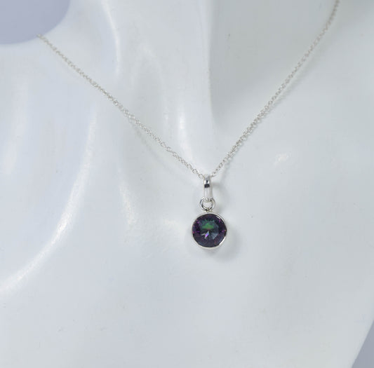 925 Solid Sterling Silver Faceted Mystic Topaz Pendant - 1.8 Grams