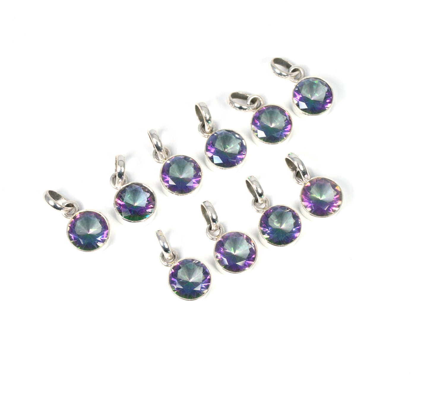WHOLESALE 10PC 925 SOLID STRELINGS SILVER FACETED MYSTIC TOPAZ PENDANT LOT