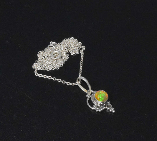 925 Solid Sterling Silver Natural Ethiopian Opal Chain Pendant-18.8 Inch