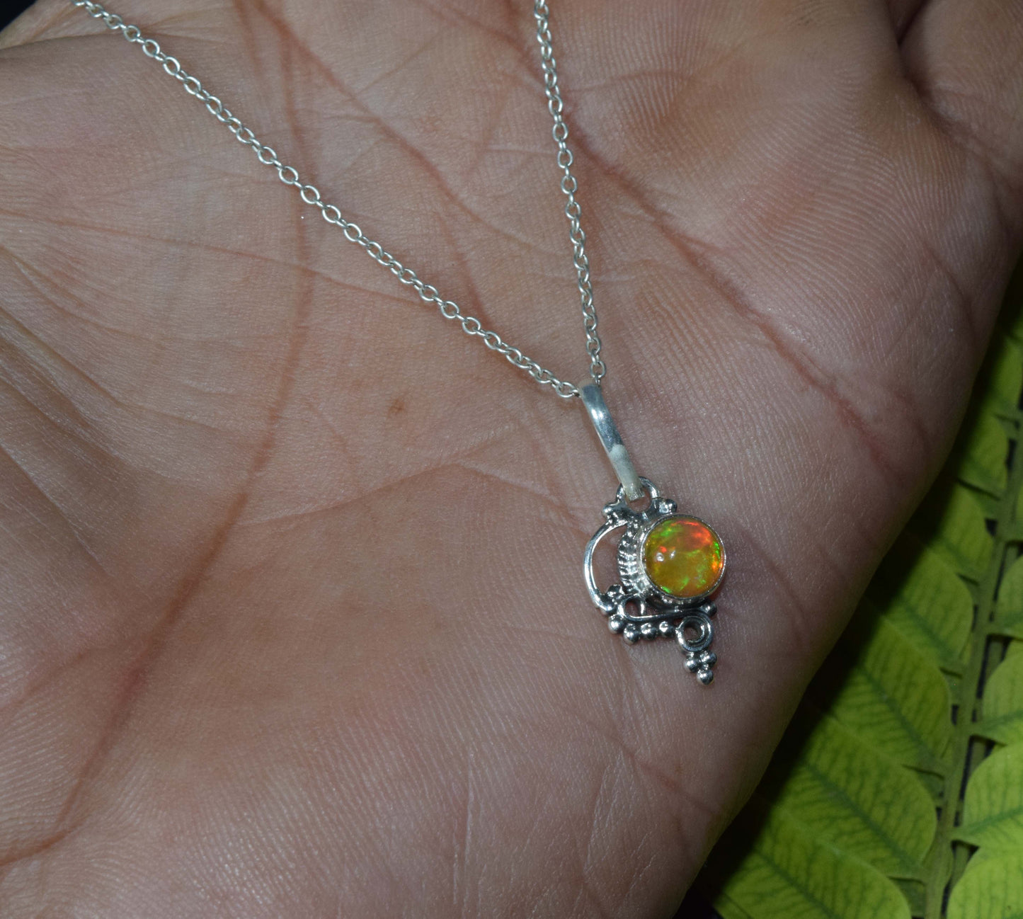 925 Solid Sterling Silver Natural Ethiopian Opal Chain Pendant-18.8 Inch