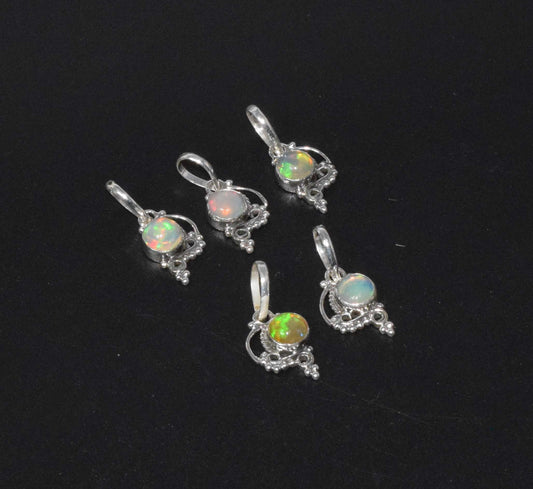 Wholesale 925 5PC Solid Sterling Silver Natural Ethiopian Opal Pendant Lot
