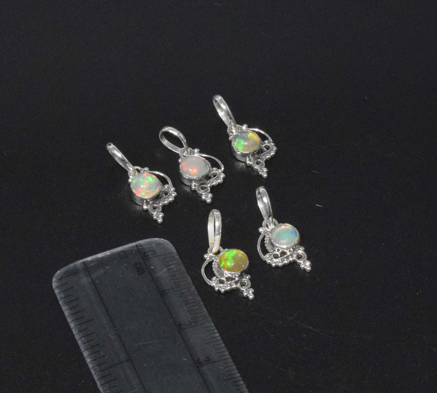 Wholesale 925 5PC Solid Sterling Silver Natural Ethiopian Opal Pendant Lot