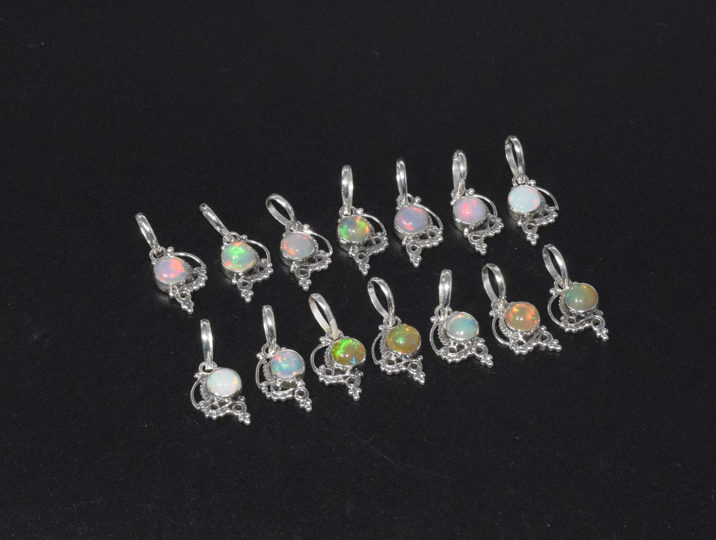Wholesale 925 14PC Solid Sterling Silver Natural Ethiopian Opal Pendant Lot