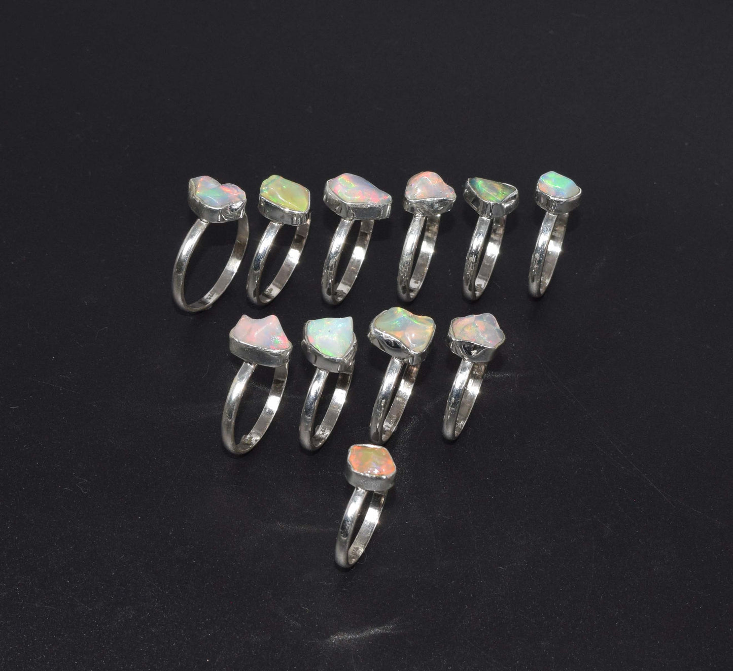 Wholesale 925 11PC Solid Sterling Silver Natural Ethiopian Opal Ring Lot