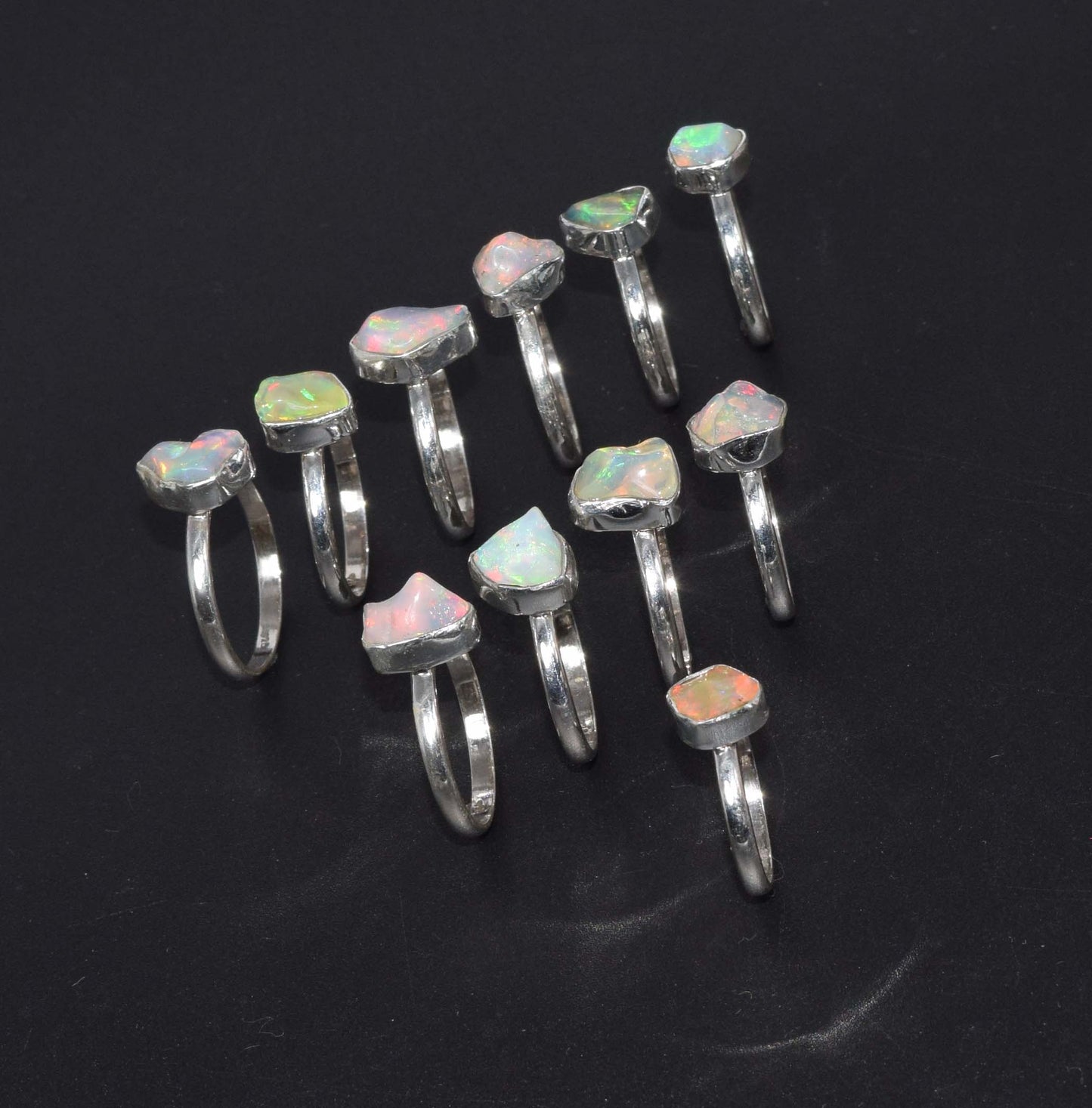 Wholesale 925 11PC Solid Sterling Silver Natural Ethiopian Opal Ring Lot