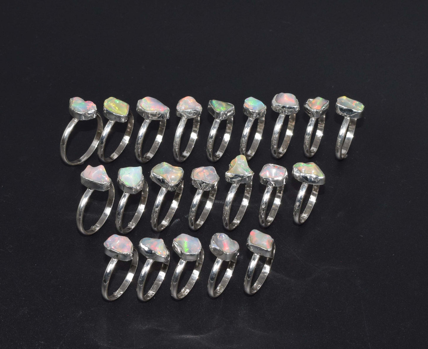 Wholesale 925 21PC Solid Sterling Silver Natural Ethiopian Opal Ring Lot