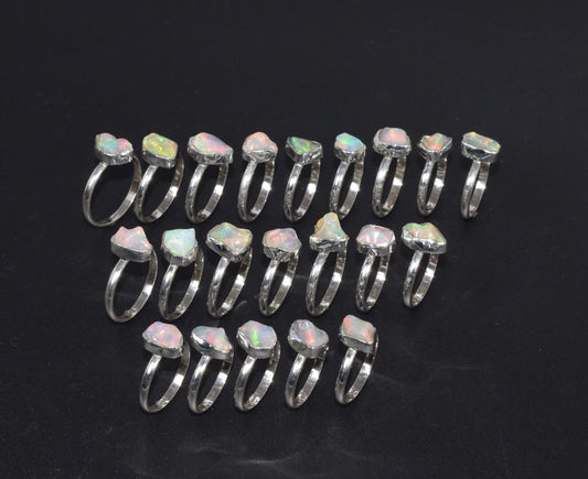 Wholesale 925 21PC Solid Sterling Silver Natural Ethiopian Opal Ring Lot