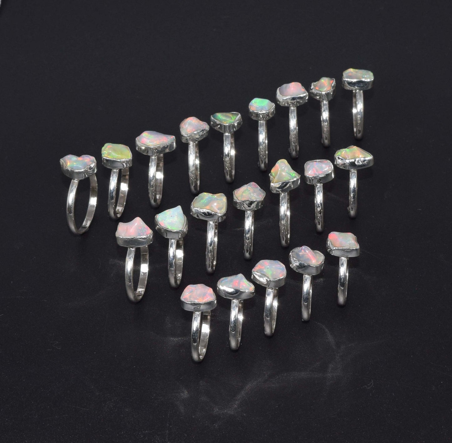 Wholesale 925 21PC Solid Sterling Silver Natural Ethiopian Opal Ring Lot