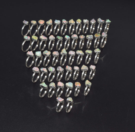Wholesale 925 48PC Solid Sterling Silver Natural Ethiopian Opal Ring Lot