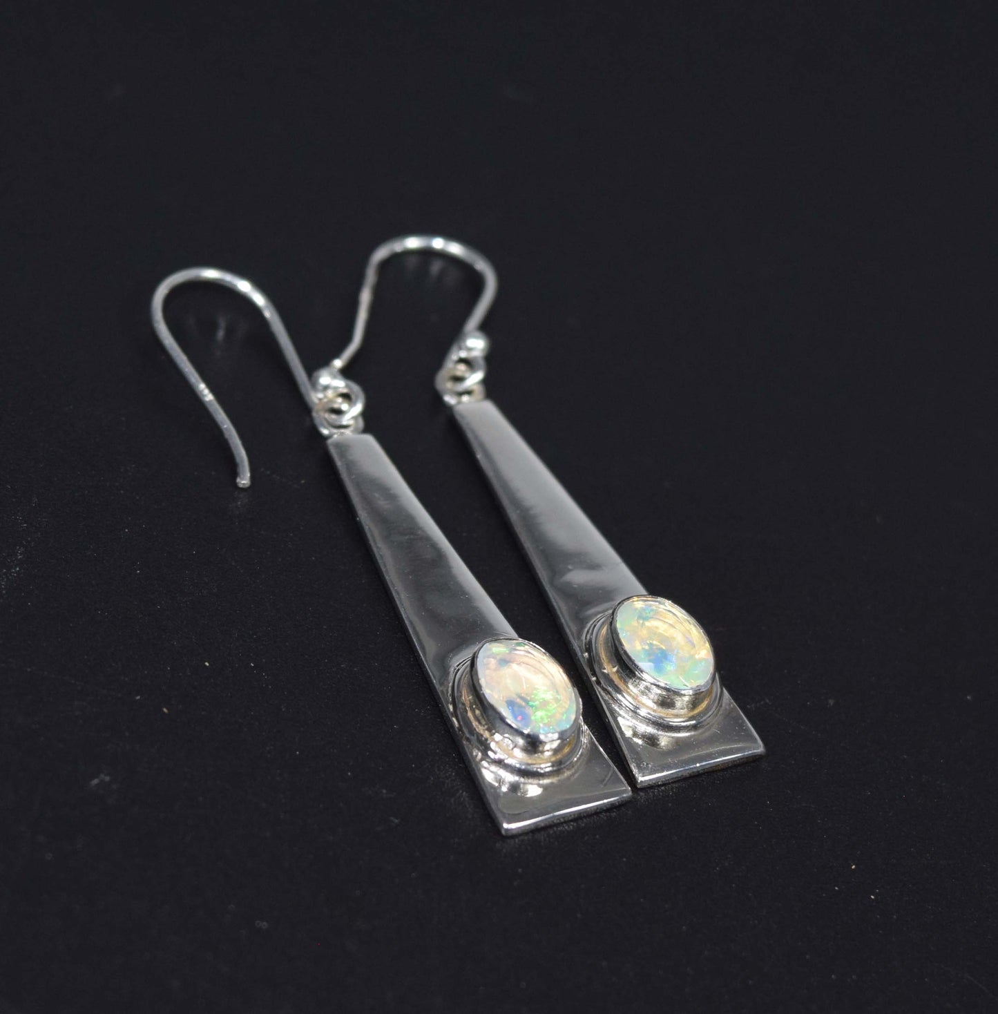 925 Solid Sterling Silver Natural Cut Ethiopian Opal Hook Earring-1.7 Inch