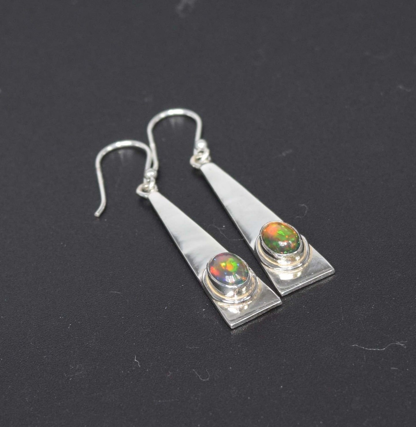 925 Solid Sterling Silver Natural Black Ethiopian Opal Hook Earring-1.7 Inch