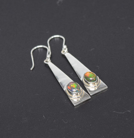 925 Solid Sterling Silver Natural Black Ethiopian Opal Hook Earring-1.7 Inch