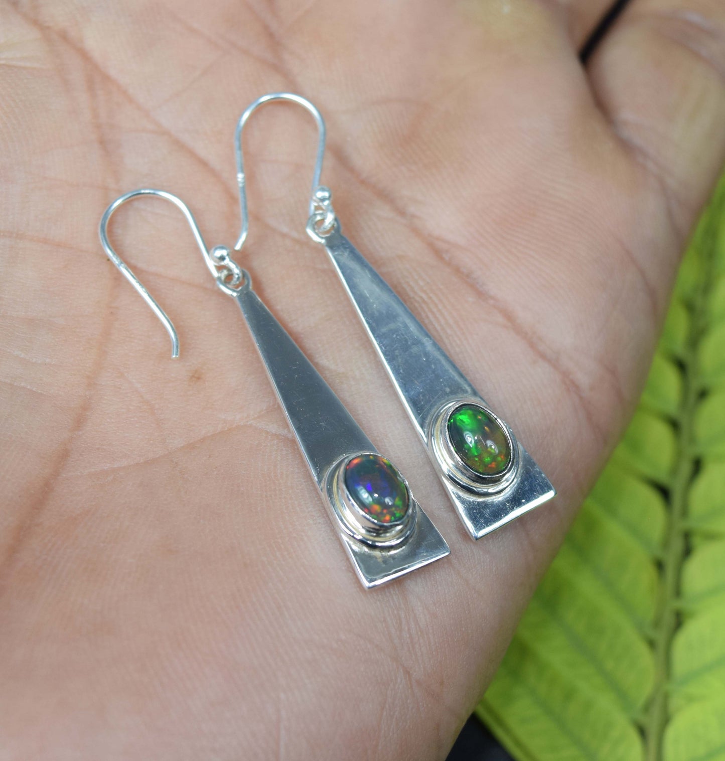 925 Solid Sterling Silver Natural Black Ethiopian Opal Hook Earring-1.7 Inch