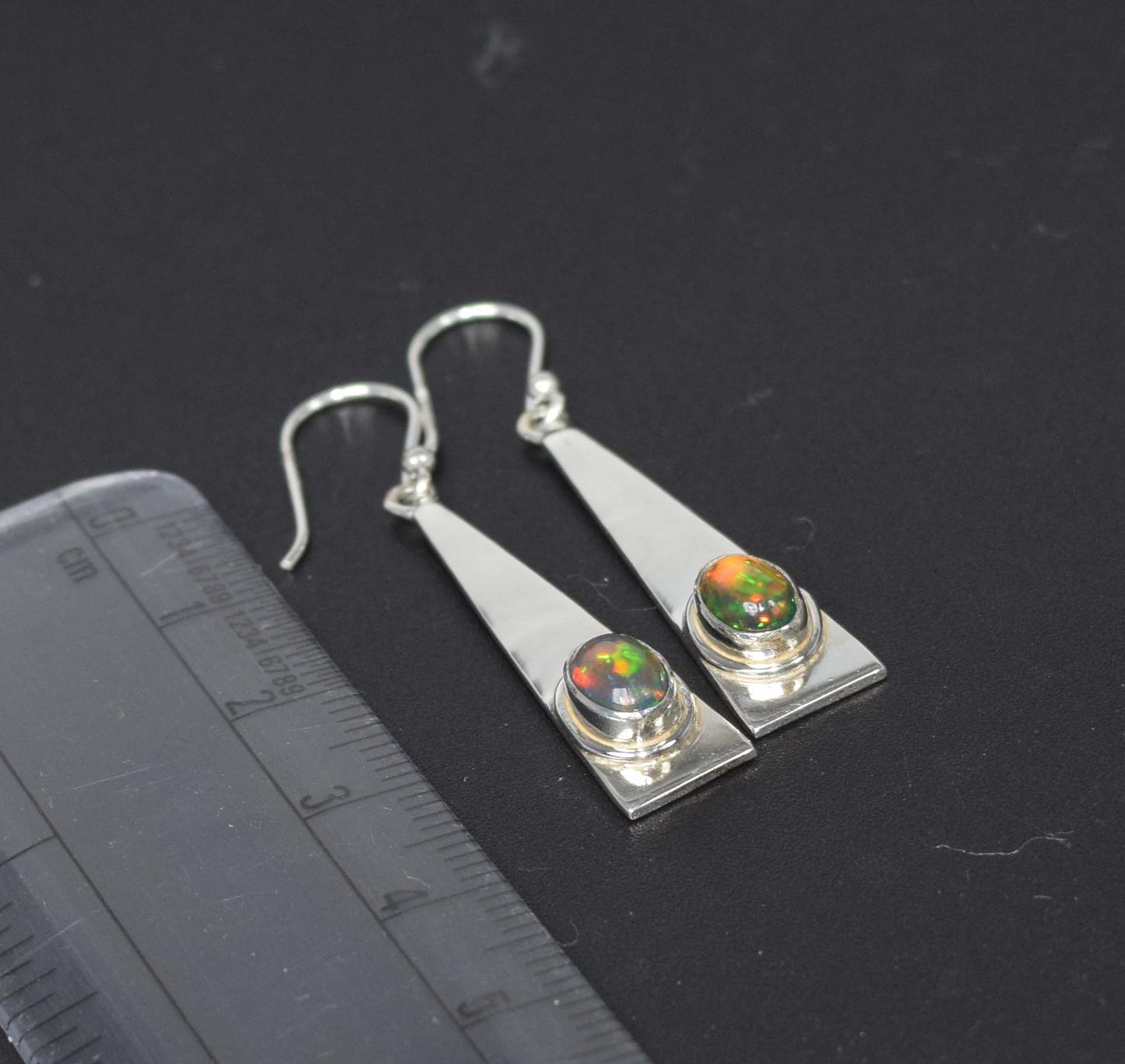 925 Solid Sterling Silver Natural Black Ethiopian Opal Hook Earring-1.7 Inch
