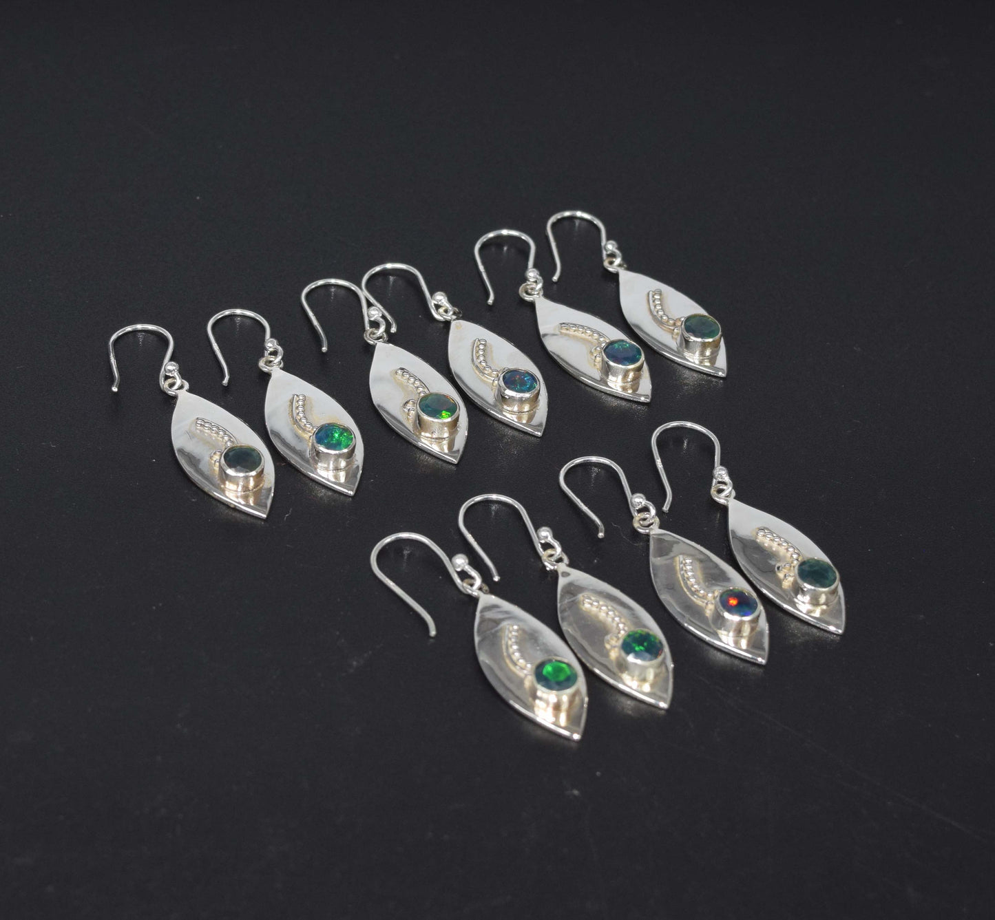 Wholesale 925 5PR Sterling Silver Black Ethiopian Opal Hook Earring Lot