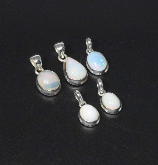 Wholesale 925 5PC Solid Sterling Silver Natural Ethiopian Opal Pendant Lot