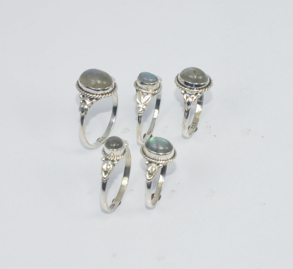 WHOLESALE 5PC 925 SOLID STERLING SILVER LABRADORITE RING LOT GTC292