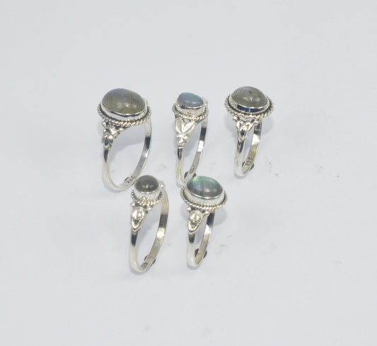WHOLESALE 5PC 925 SOLID STERLING SILVER LABRADORITE RING LOT GTC292