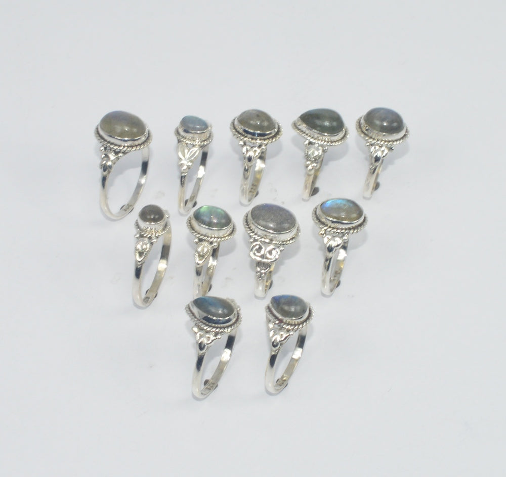 WHOLESALE 11PC 925 SOLID STERLING SILVER LABRADORITE RING LOT GTC293