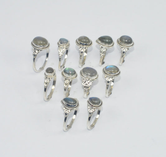 WHOLESALE 11PC 925 SOLID STERLING SILVER LABRADORITE RING LOT GTC293