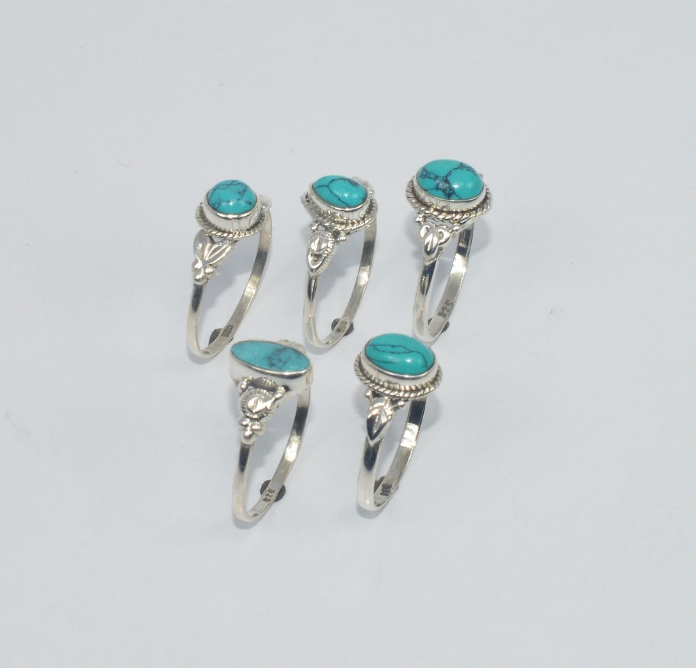 WHOLESALE 5PC 925 SOLID STERLING SILVER TURQUOISE RING LOT GTC294