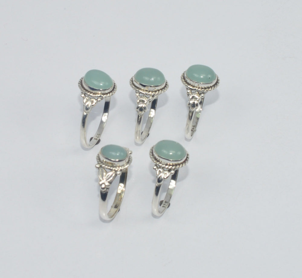 WHOLESALE 5PC 925 SOLID STERLING SILVER AQUA CHALCEDONY RING LOT GTC296