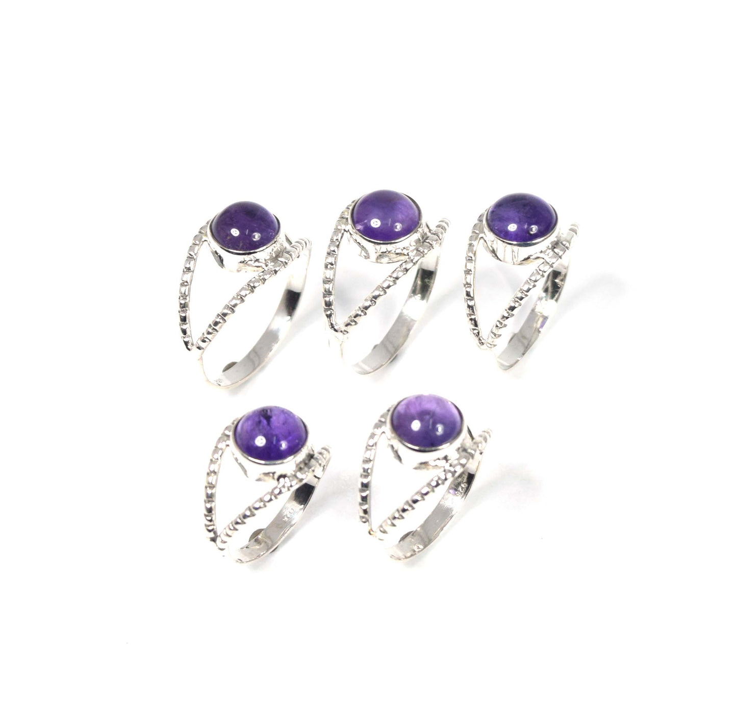 Wholesale 5Pc 925 Solid Sterling Silver Purple Amethyst Ring Lot