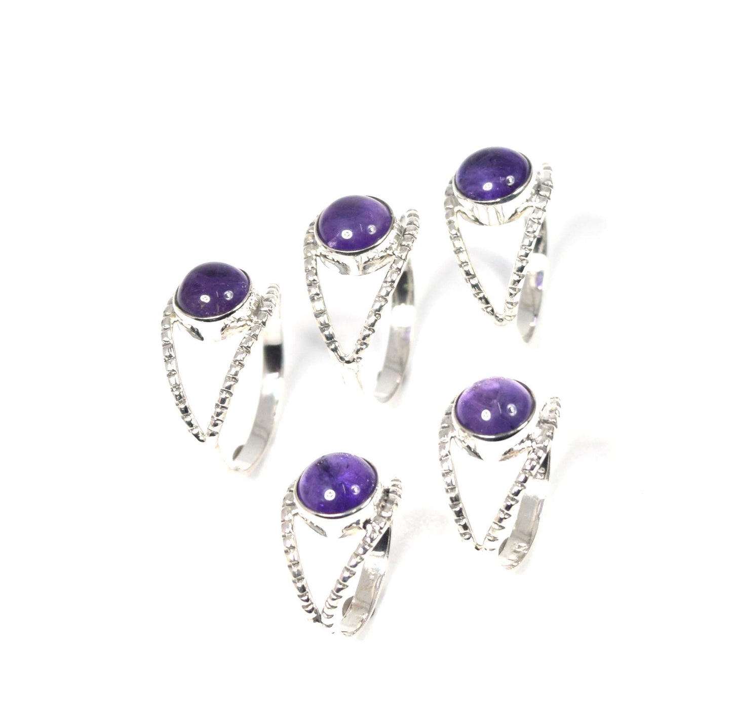 Wholesale 5Pc 925 Solid Sterling Silver Purple Amethyst Ring Lot