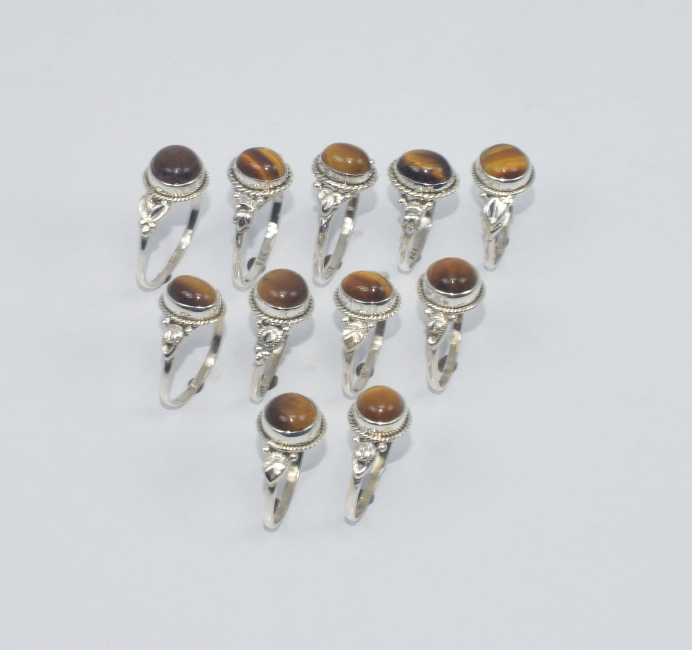 WHOLESALE 11PC 925 SOLID STERLING SILVER TIGER EYE RING LOT GTC298