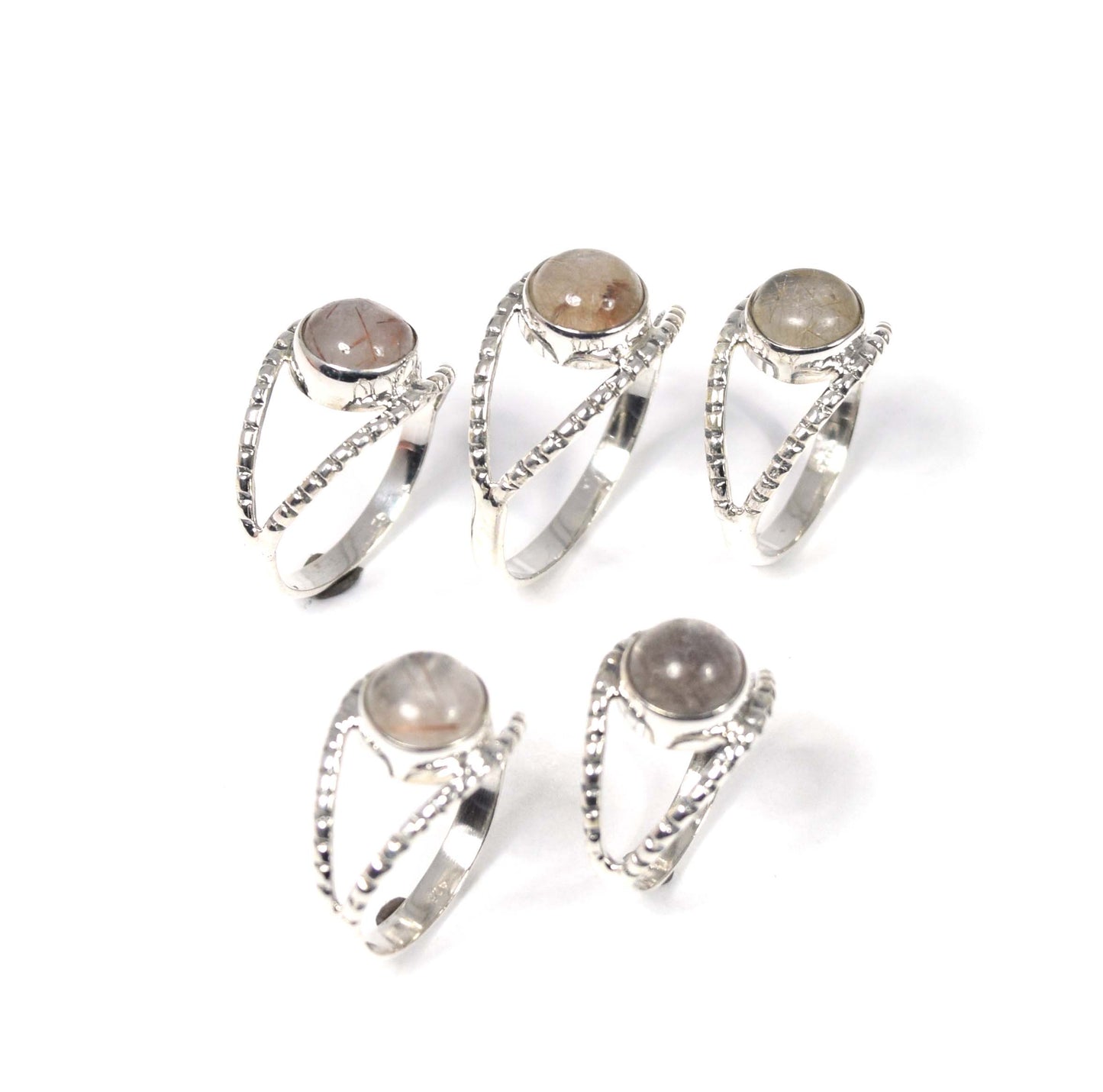 Wholesale 5Pc 925 Solid Sterling Silver Golden Rutile Ring Lot