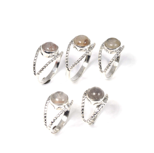 Wholesale 5Pc 925 Solid Sterling Silver Golden Rutile Ring Lot