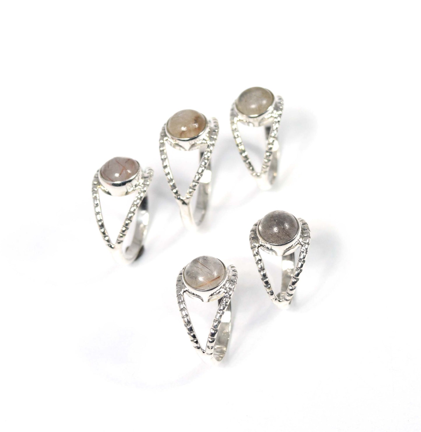 Wholesale 5Pc 925 Solid Sterling Silver Golden Rutile Ring Lot