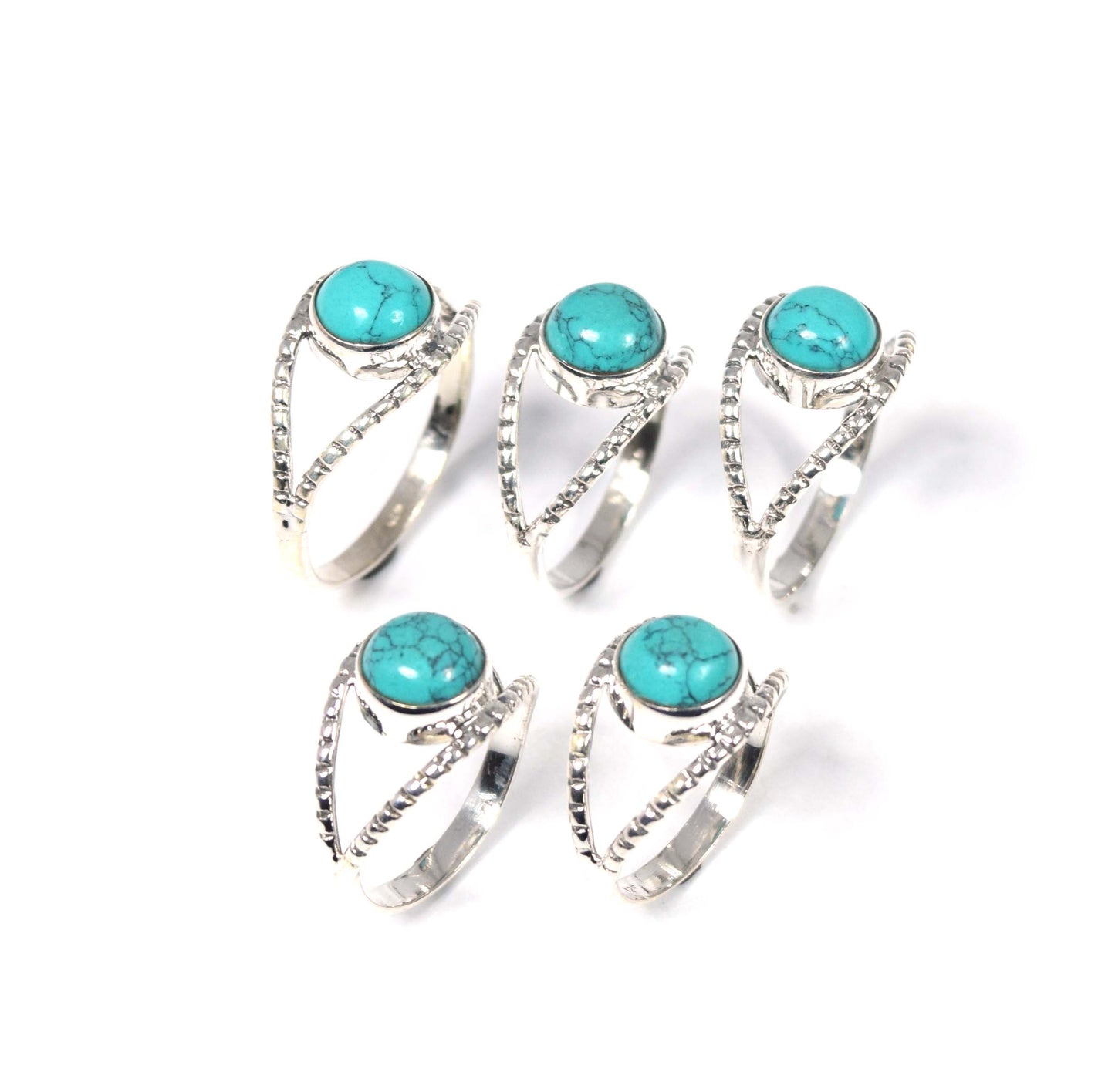 Wholesale 5Pc 925 Solid Sterling Silver Blue Turquoise Ring Lot