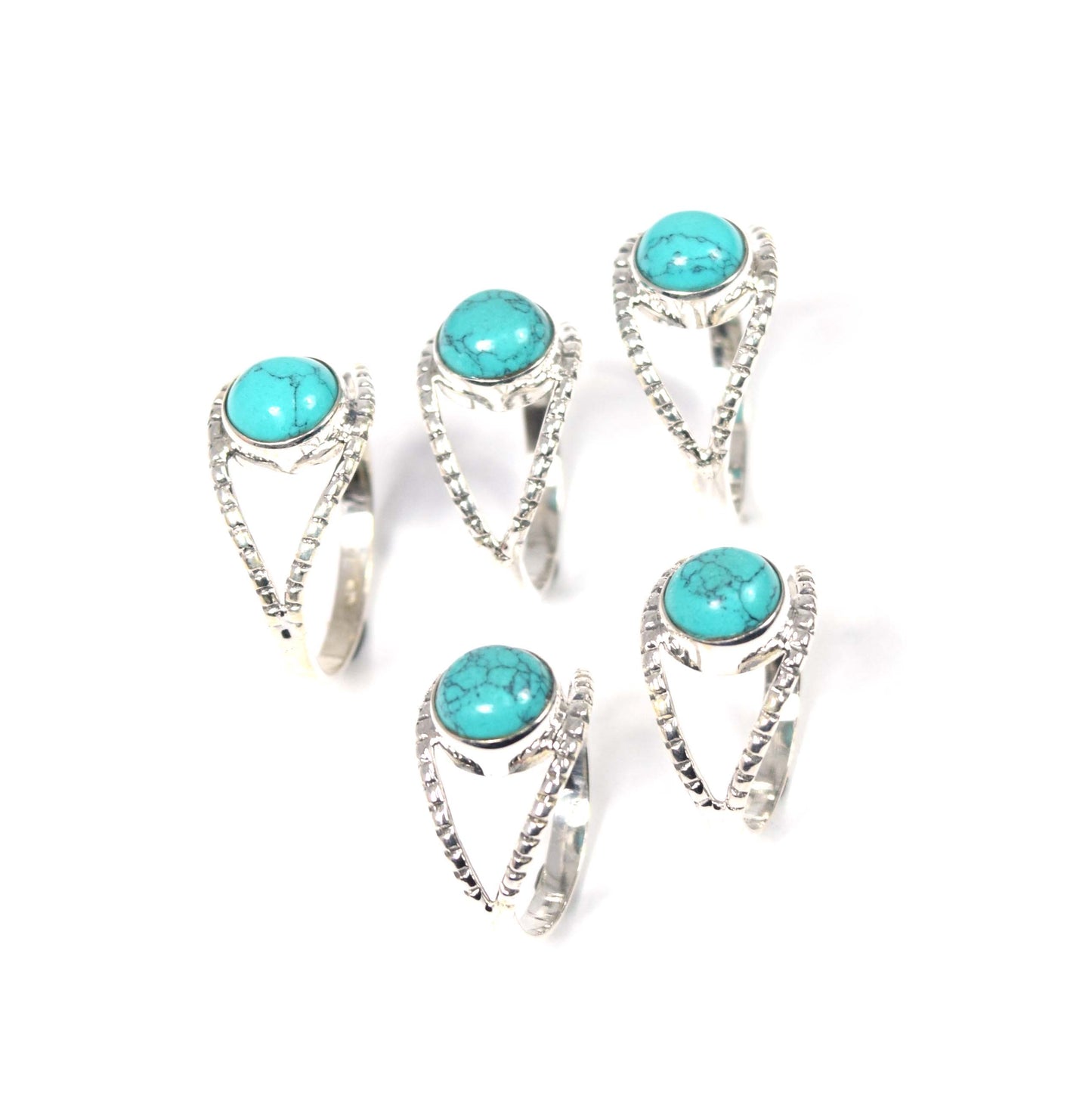Wholesale 5Pc 925 Solid Sterling Silver Blue Turquoise Ring Lot
