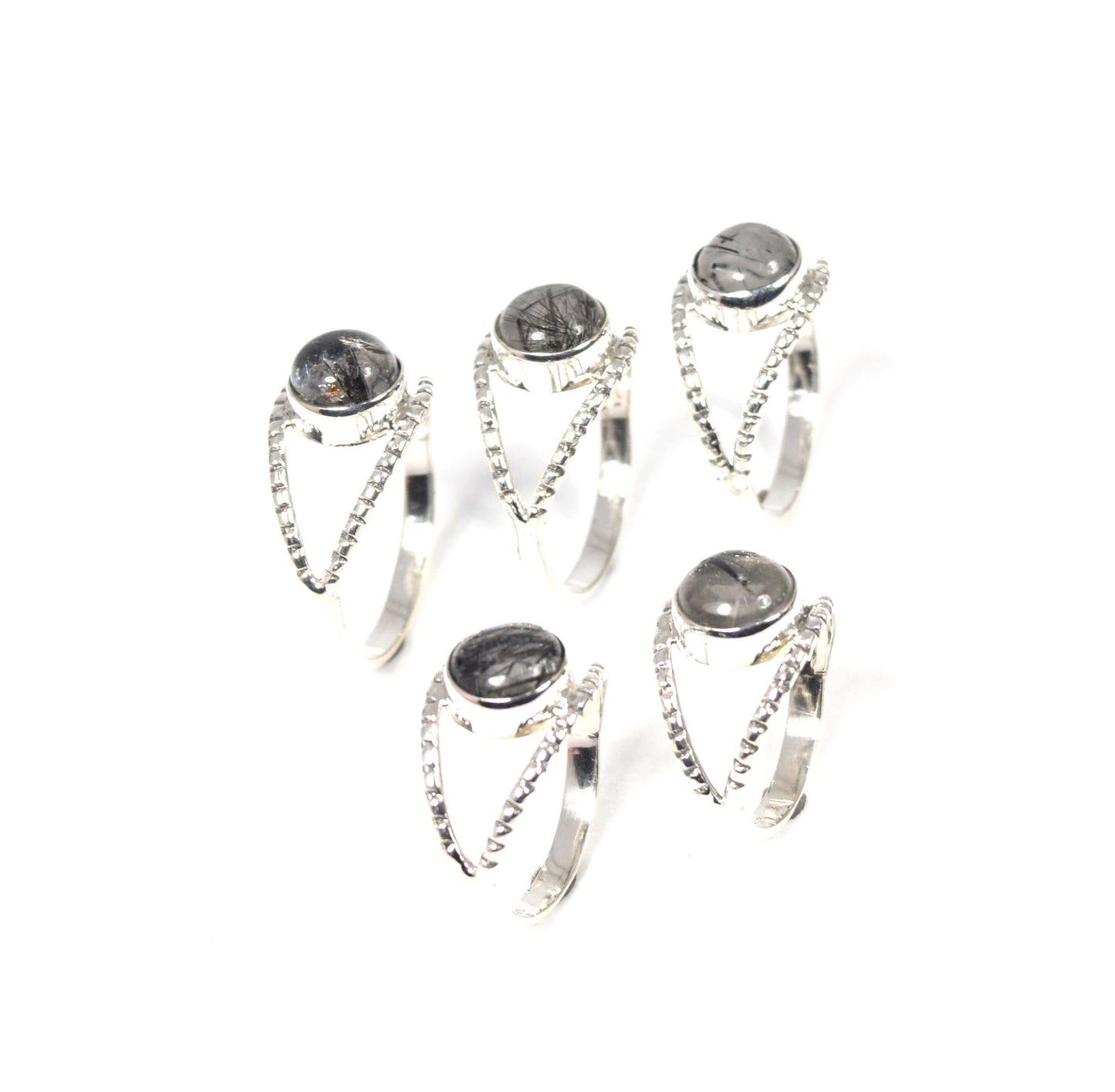 Wholesale 5Pc 925 Solid Sterling Silver Black Rutile Ring Lot