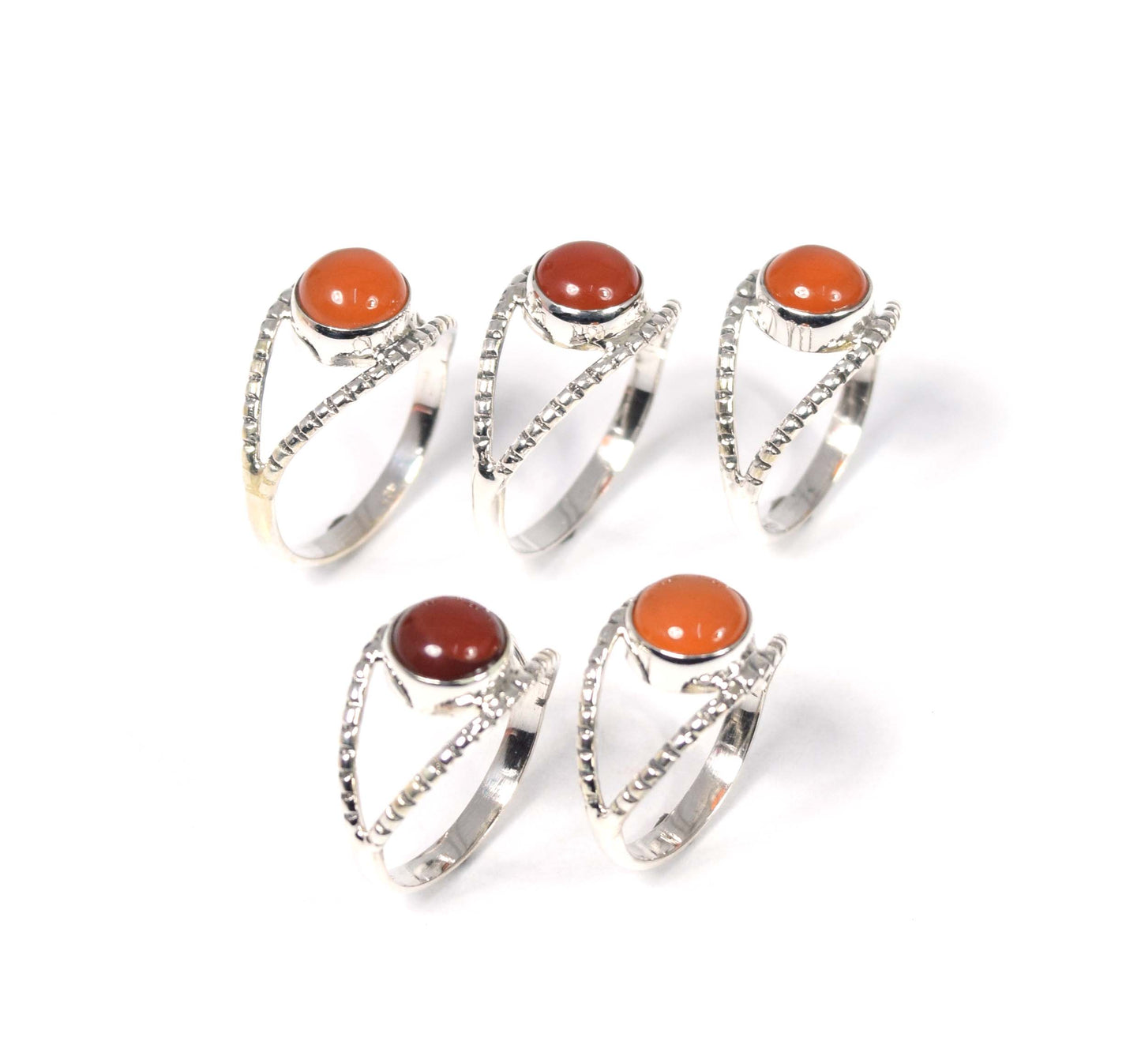 Wholesale 5Pc 925 Solid Sterling Silver Red Carnelian Ring Lot