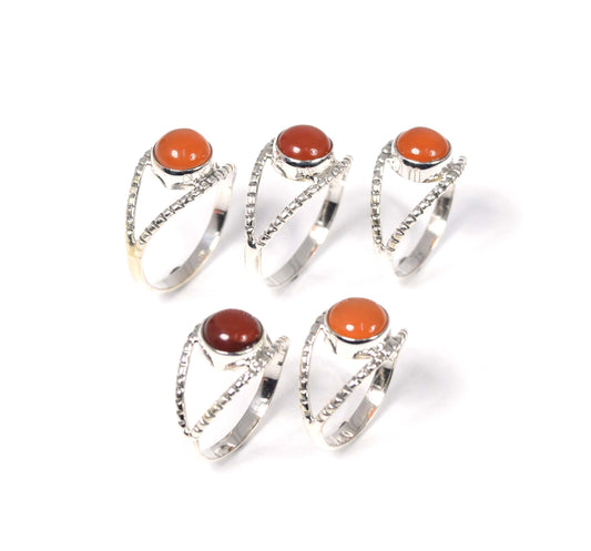 Wholesale 5Pc 925 Solid Sterling Silver Red Carnelian Ring Lot