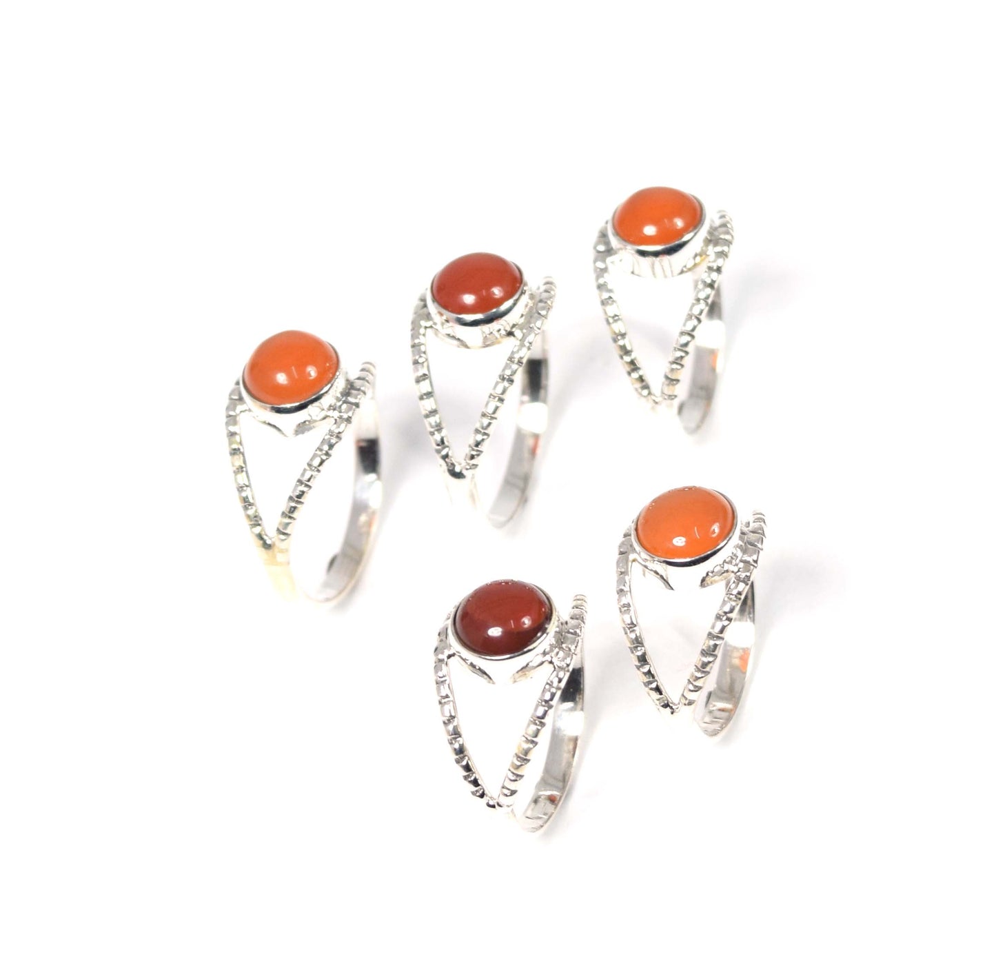 Wholesale 5Pc 925 Solid Sterling Silver Red Carnelian Ring Lot