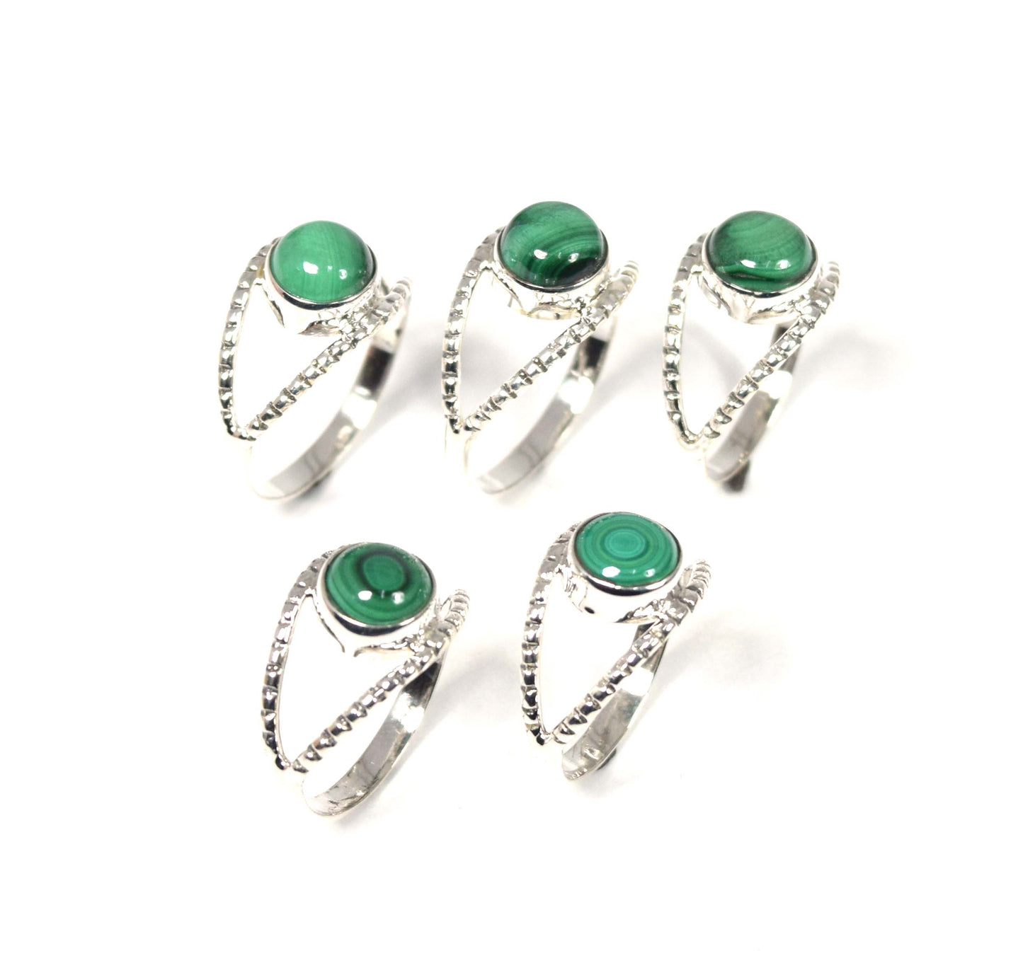 Wholesale 5Pc 925 Solid Sterling Silver Green Malachite Ring Lot