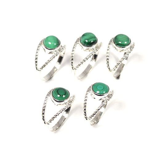 Wholesale 5Pc 925 Solid Sterling Silver Green Malachite Ring Lot