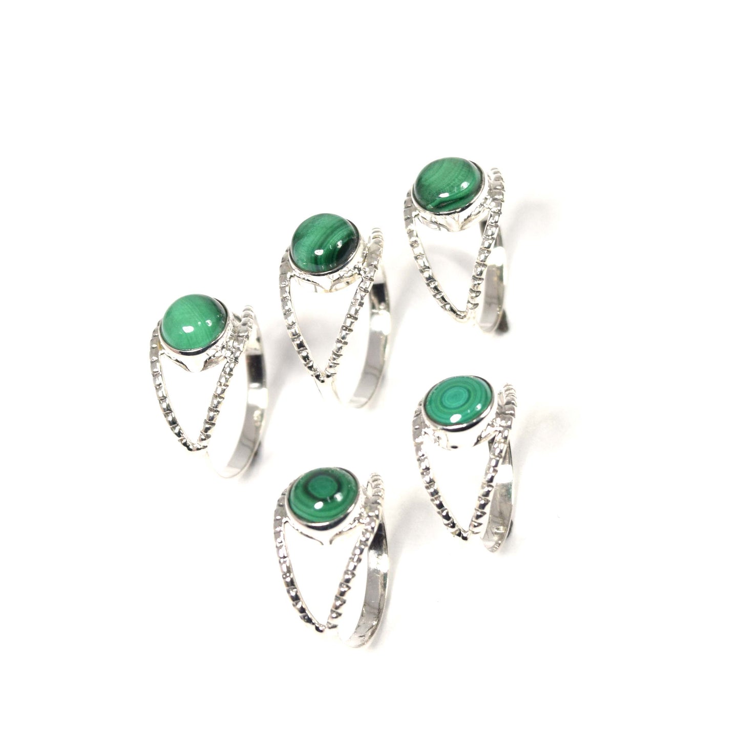 Wholesale 5Pc 925 Solid Sterling Silver Green Malachite Ring Lot