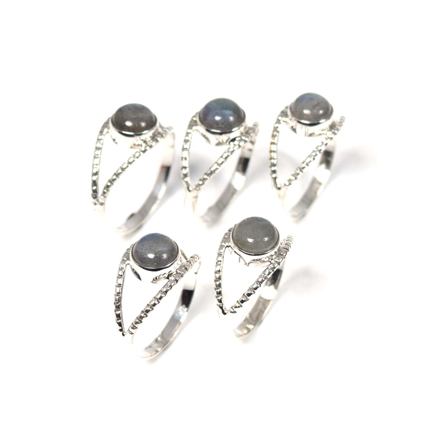 Wholesale 5Pc 925 Solid Sterling Silver Labradorite Ring Lot